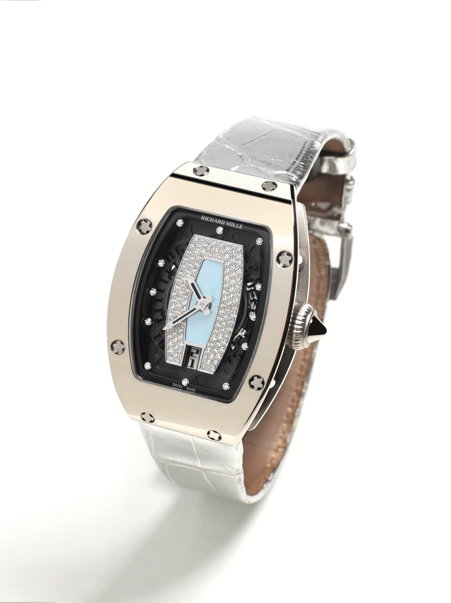 Replica Richard Mille RM 007 White Gold and Silver Alligator Watch